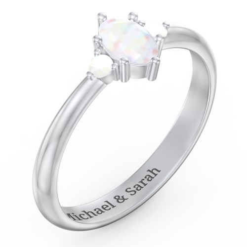 Oval Birthstone Ring with Accents – Sterling Silver with Opal