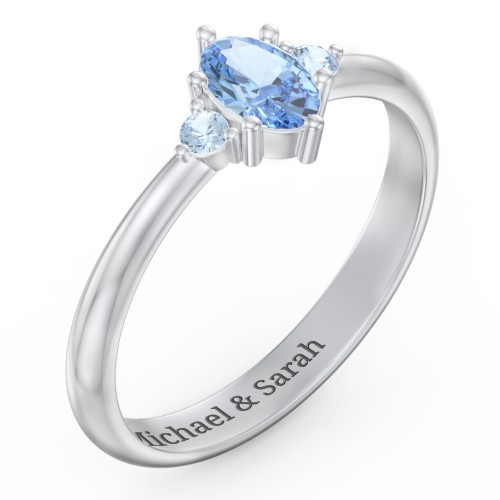 Oval Birthstone Ring with Accents – Sterling Silver with Blue Topaz