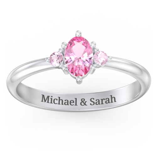 Oval Birthstone Ring with Accents – Sterling Silver with Pink Tourmaline