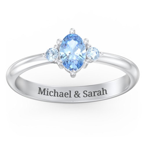 Oval Birthstone Ring with Accents – Sterling Silver with Blue Topaz