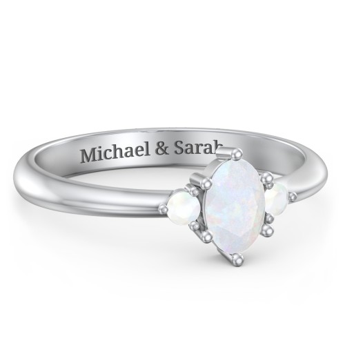 Oval Birthstone Ring with Accents – Sterling Silver with Opal