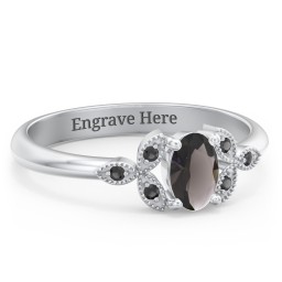 Oval Birthstone Ring With Petal Accents