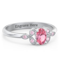 Oval Birthstone Ring With Petal Accents
