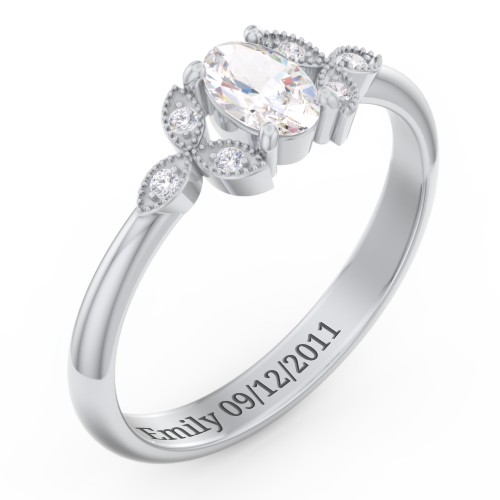 Oval Birthstone Ring With Petal Accents