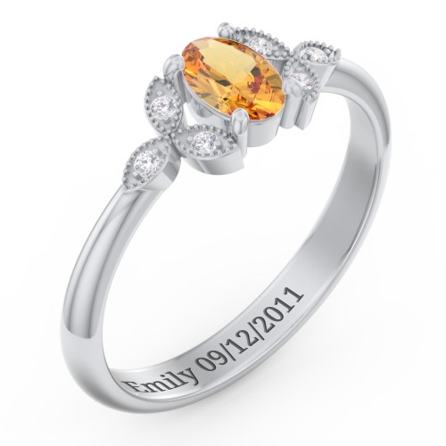 Oval Birthstone Ring With Petal Accents