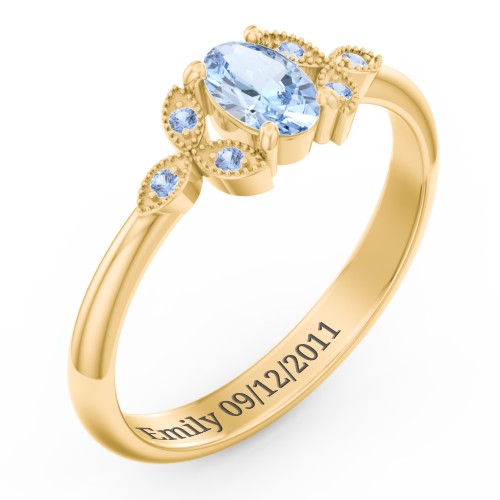 Oval Birthstone Ring With Petal Accents