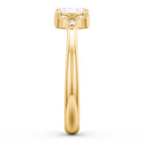 Oval Birthstone Ring With Petal Accents – 18K Gold Plated Silver with Cubic Zirconia and White Premium Zirconia