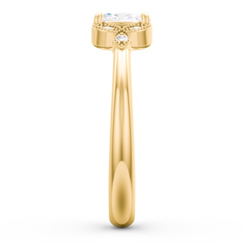 Oval Birthstone Ring With Petal Accents – 18K Gold Plated Silver with Diamond