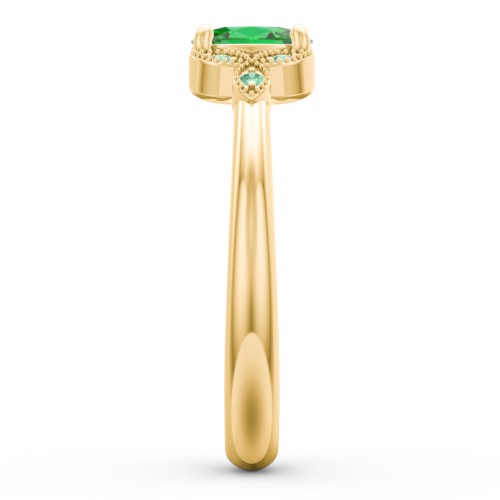 Oval Birthstone Ring With Petal Accents – 18K Gold Plated Silver with Emerald and Green Premium Zirconia