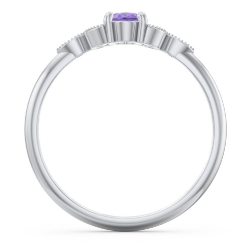 Oval Birthstone Ring With Petal Accents