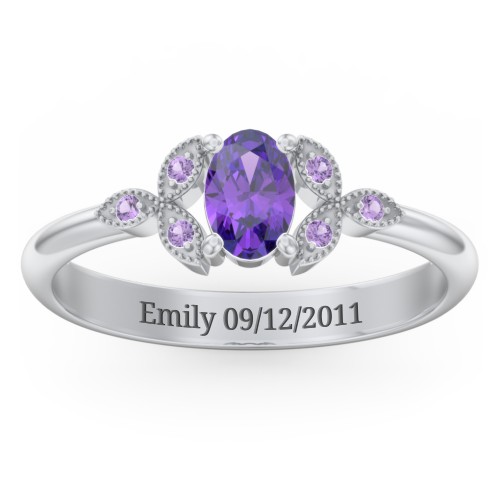 Oval Birthstone Ring With Petal Accents