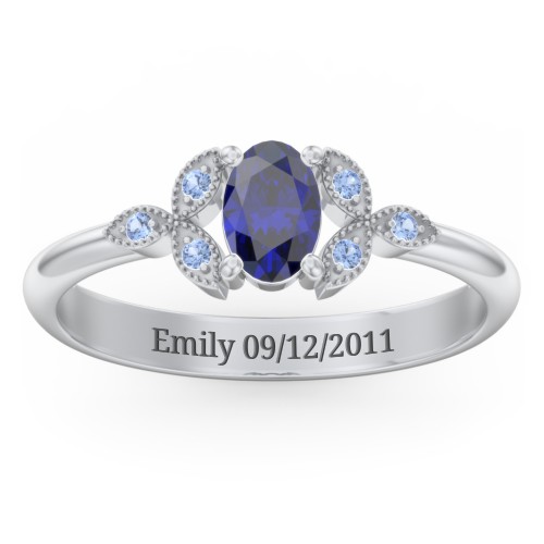 Oval Birthstone Ring With Petal Accents