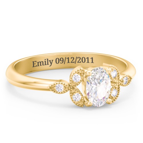 Oval Birthstone Ring With Petal Accents – 18K Gold Plated Silver with Cubic Zirconia and White Premium Zirconia