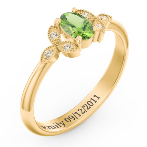Oval Birthstone Ring With Petal Accents – 18K Gold Plated Silver with Peridot and Fancy Yellow Premium Zirconia