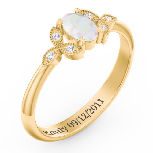 Oval Birthstone Ring With Petal Accents – 18K Gold Plated Silver with Opal and White Premium Zirconia