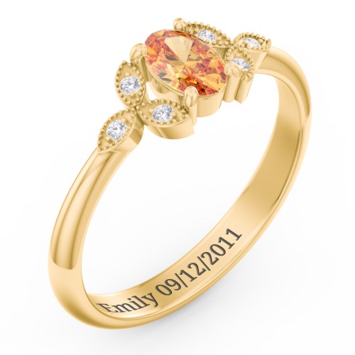 Oval Birthstone Ring With Petal Accents – 18K Gold Plated Silver with Citrine and White Premium Zirconia