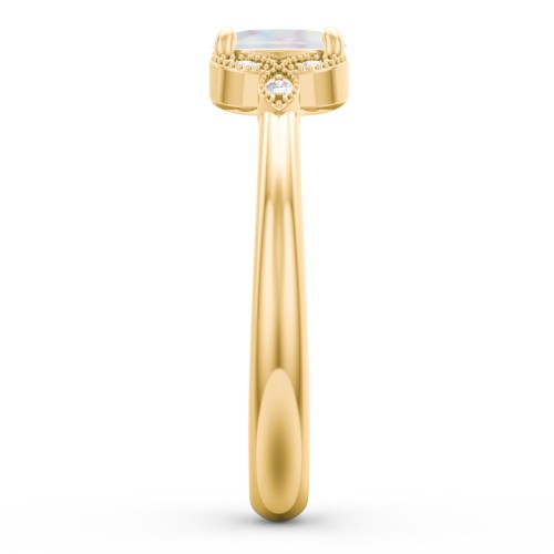 Oval Birthstone Ring With Petal Accents – 18K Gold Plated Silver with Opal and White Premium Zirconia