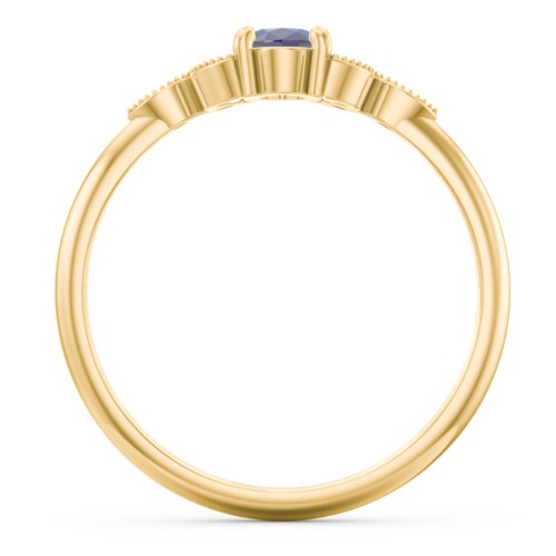 Oval Birthstone Ring With Petal Accents – 18K Gold Plated Silver with Blue Sapphire and Fancy Blue Premium Zirconia