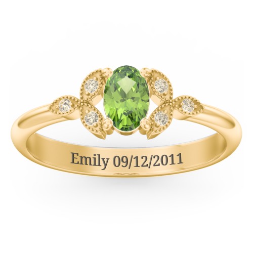 Oval Birthstone Ring With Petal Accents – 18K Gold Plated Silver with Peridot and Fancy Yellow Premium Zirconia