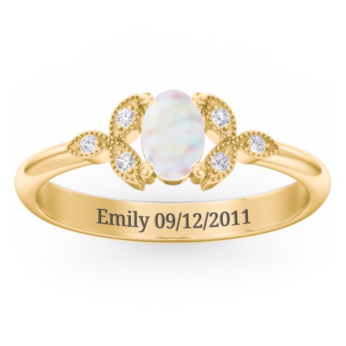 Oval Birthstone Ring With Petal Accents – 18K Gold Plated Silver with Opal and White Premium Zirconia
