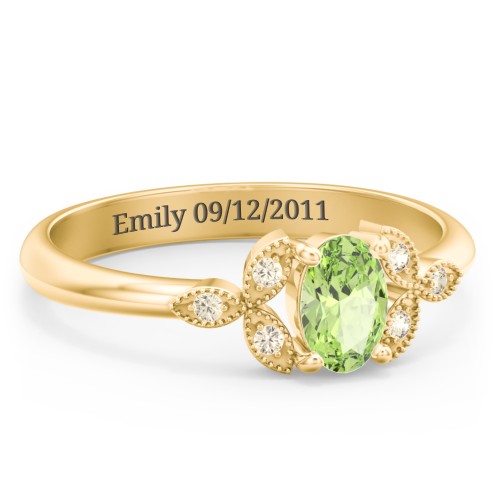 Oval Birthstone Ring With Petal Accents – 18K Gold Plated Silver with Peridot and Fancy Yellow Premium Zirconia