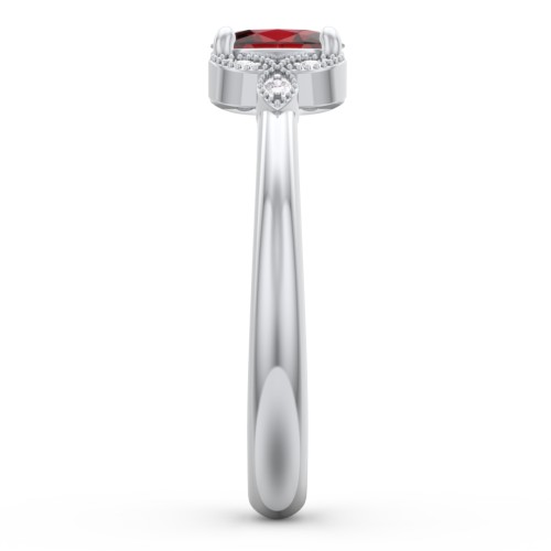 Oval Birthstone Ring With Petal Accents – Sterling Silver with Garnet and White Premium Zirconia
