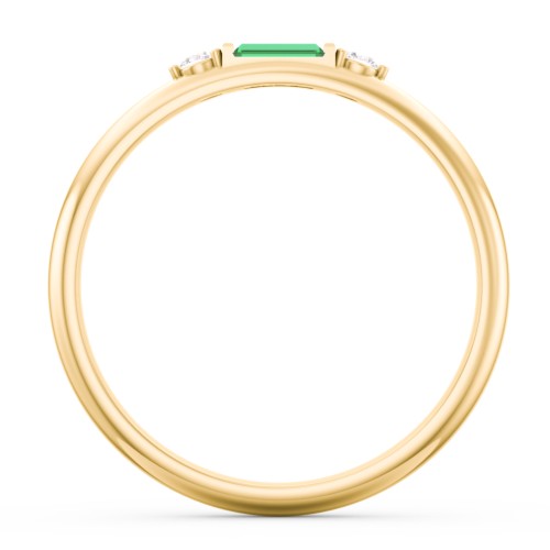 Stackable East-West Baguette Ring with Accents – 9kt Yellow Gold with Emerald and White Premium Zirconia