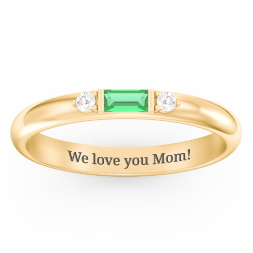 Stackable East-West Baguette Ring with Accents – 9kt Yellow Gold with Emerald and White Premium Zirconia