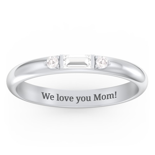 Stackable East-West Baguette Ring with Accents – Sterling Silver with White Sapphire and White Premium Zirconia