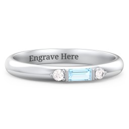 Stackable East-West Baguette Ring with Accents in 925 Sterling Silver with Blue Topaz and White Premium Zirconia