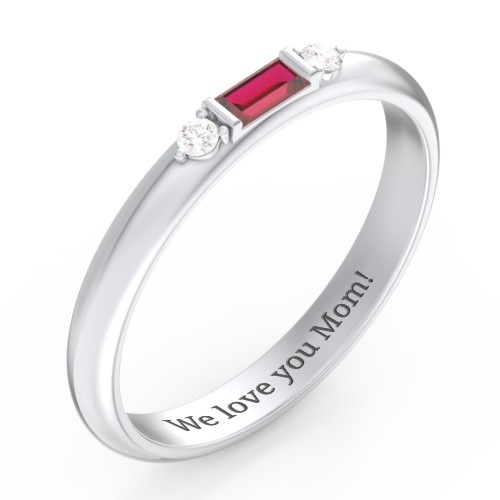 Stackable East-West Baguette Ring with Accents – Sterling Silver with Garnet and White Premium Zirconia