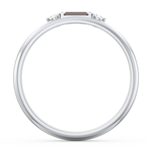 Stackable East-West Baguette Ring with Accents – Sterling Silver with Smokey Quartz and White Premium Zirconia
