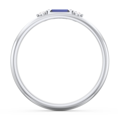 Stackable East-West Baguette Ring with Accents – Sterling Silver with Blue Sapphire and White Premium Zirconia