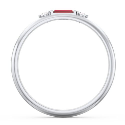 Stackable East-West Baguette Ring with Accents – Sterling Silver with Garnet and White Premium Zirconia