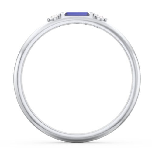Stackable East-West Baguette Ring with Accents – Sterling Silver with Blue Sapphire and White Premium Zirconia