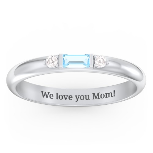 Stackable East-West Baguette Ring with Accents – Sterling Silver with Blue Topaz and White Premium Zirconia