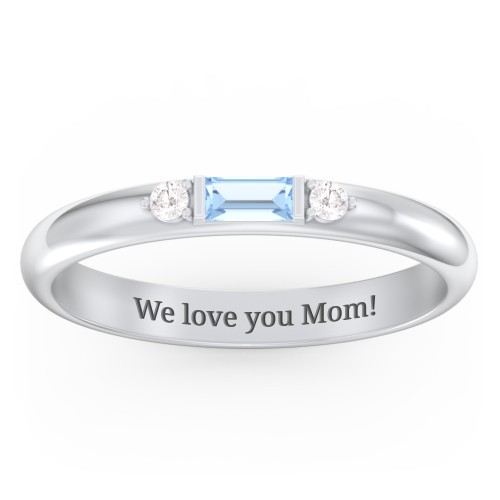 Stackable East-West Baguette Ring with Accents – Sterling Silver with Blue Topaz and White Premium Zirconia