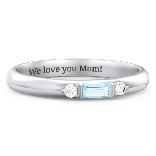 Stackable East-West Baguette Ring with Accents – Sterling Silver with Blue Topaz and White Premium Zirconia