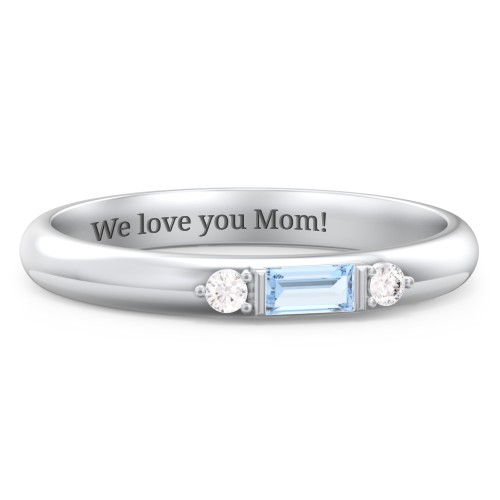 Stackable East-West Baguette Ring with Accents – Sterling Silver with Blue Topaz and White Premium Zirconia