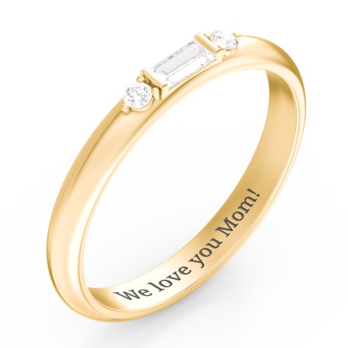 Stackable East-West Baguette Ring with Accents – 9kt Yellow Gold with White Sapphire and White Premium Zirconia