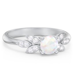 Round Birthstone Ring With Petal Accents