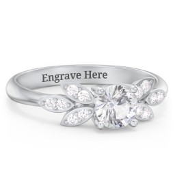 Round Birthstone Ring With Petal Accents