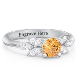 Round Birthstone Ring With Petal Accents