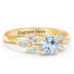 Round Birthstone Ring With Petal Accents