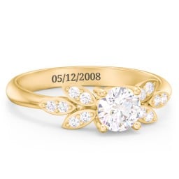 Round Birthstone Ring With Petal Accents