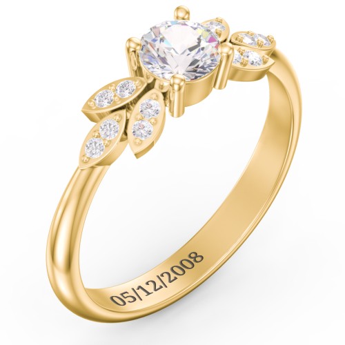 Round Birthstone Ring With Petal Accents – 18K Gold Plated Silver with Cubic Zirconia and White Premium Zirconia