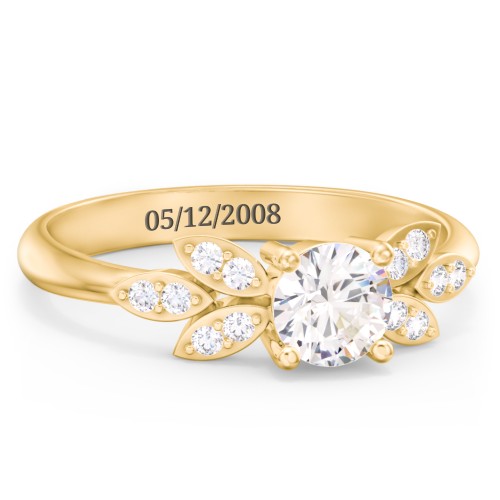 Round Birthstone Ring With Petal Accents – 18K Gold Plated Silver with Cubic Zirconia and White Premium Zirconia