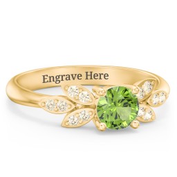Round Birthstone Ring With Petal Accents in 18K Gold Plated Silver with Peridot and Fancy Yellow Premium Zirconia