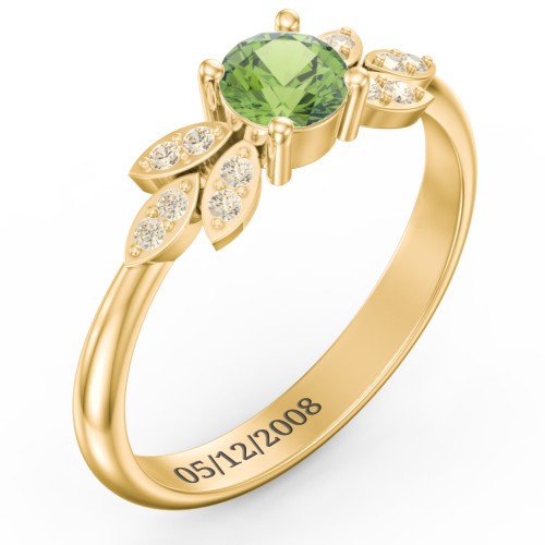 Round Birthstone Ring With Petal Accents – 18K Gold Plated Silver with Peridot and Fancy Yellow Premium Zirconia