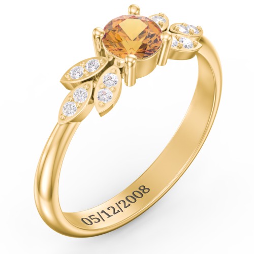 Round Birthstone Ring With Petal Accents – 18K Gold Plated Silver with Citrine and White Premium Zirconia